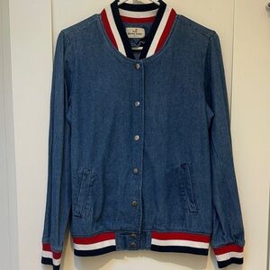 Marine Layer Blue Denim Jacket with Red and White Accents